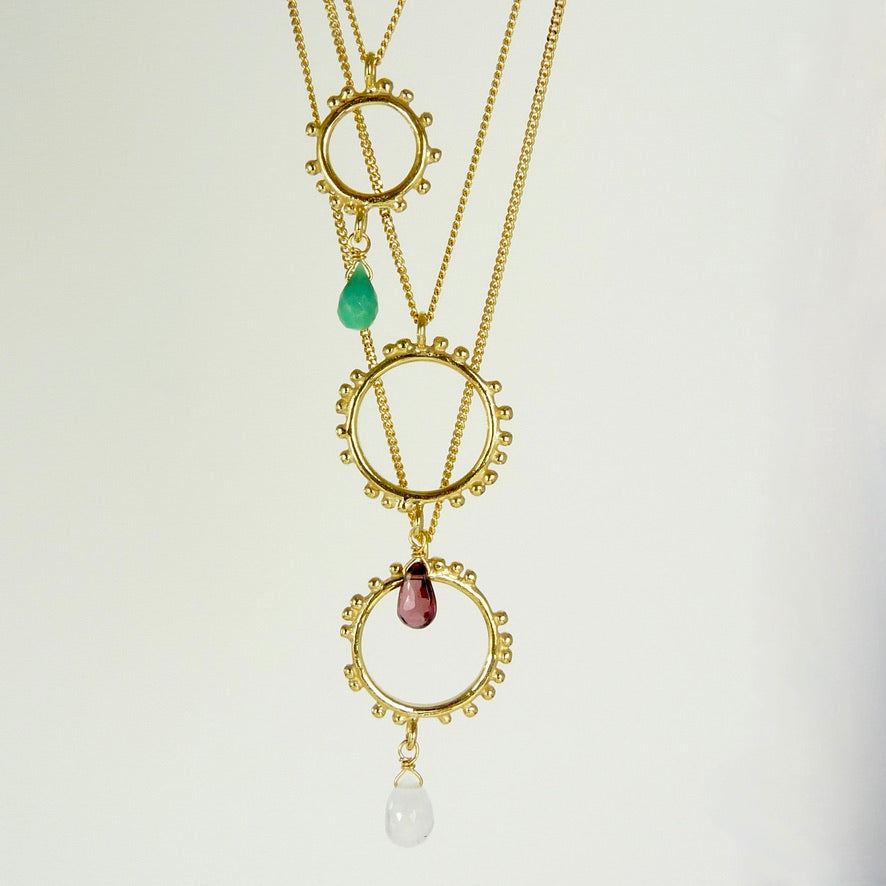 Medium Granulation Circle and Gemstone Necklace