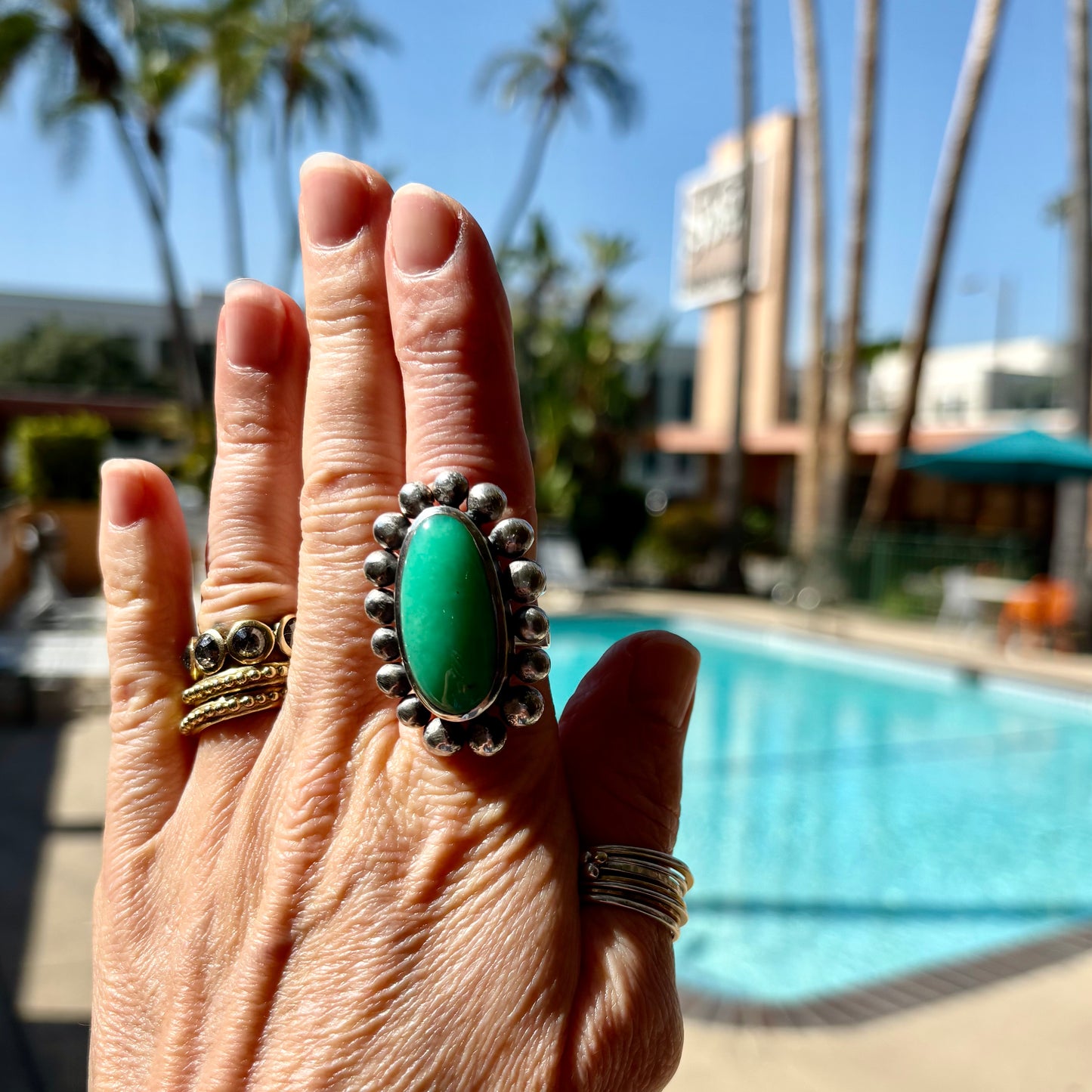Giant Silver And Chrysoprase Courtesan Ring