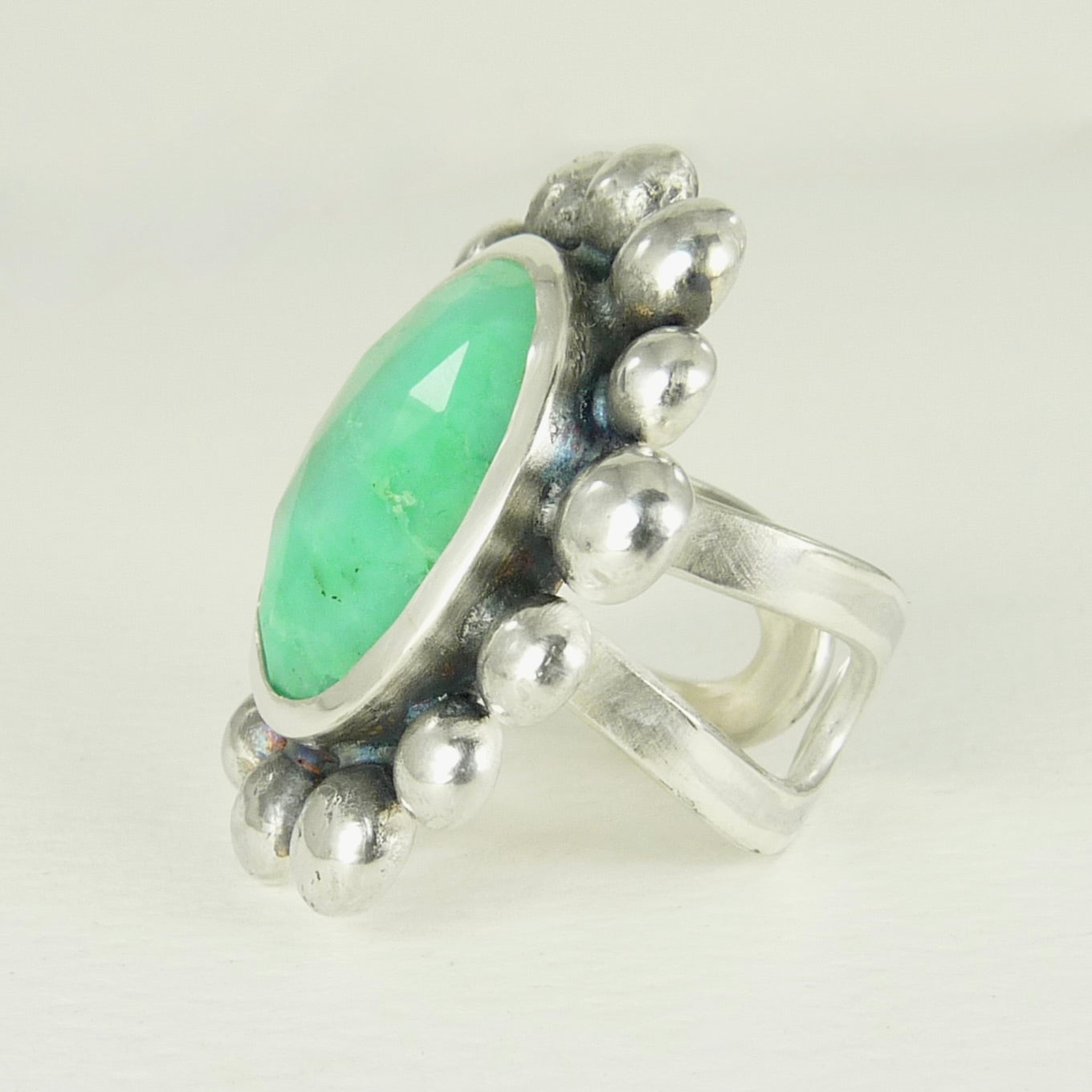 Giant Courtesan Ring Silver And Chrysoprase
