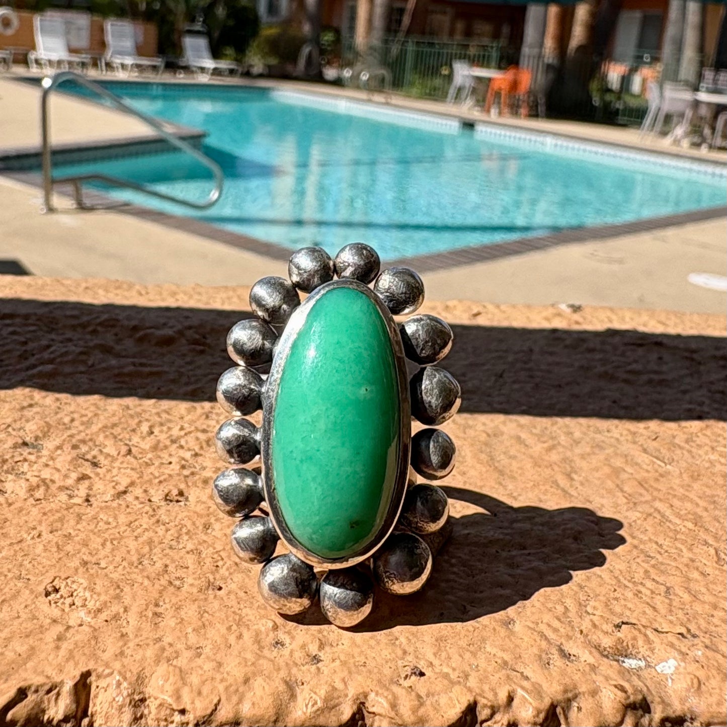 Giant Silver And Chrysoprase Courtesan Ring