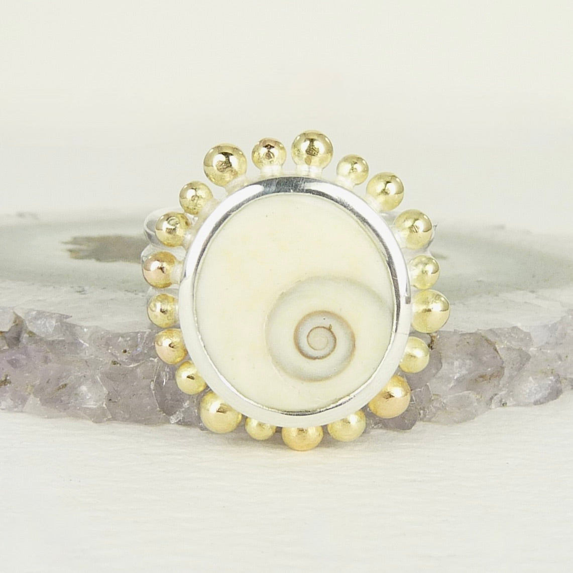 Operculum Shell Courtesan Ring, Silver and Gold