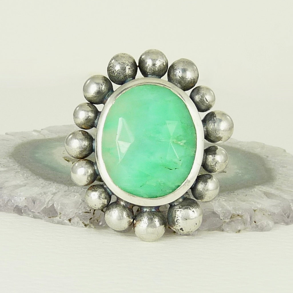 Giant Courtesan Ring Silver And Chrysoprase
