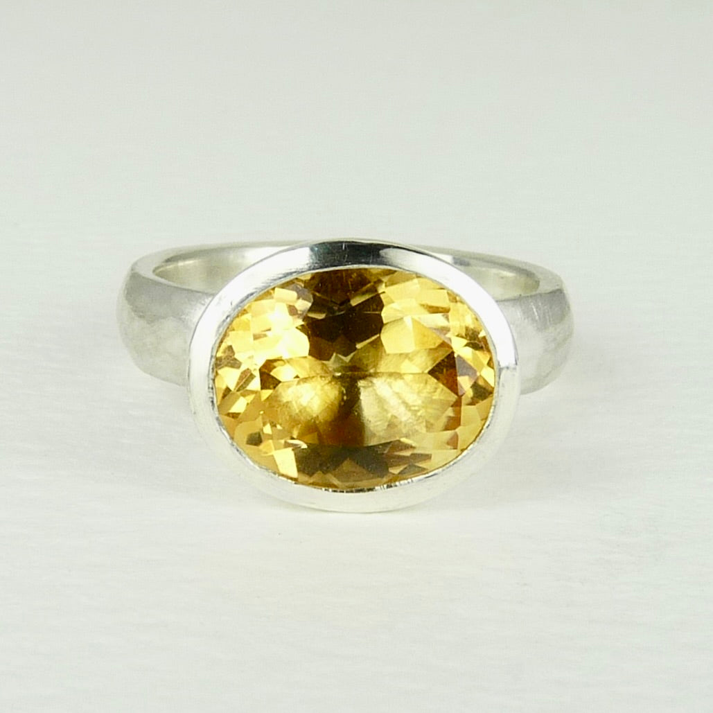 Oval Citrine Cup Ring Silver