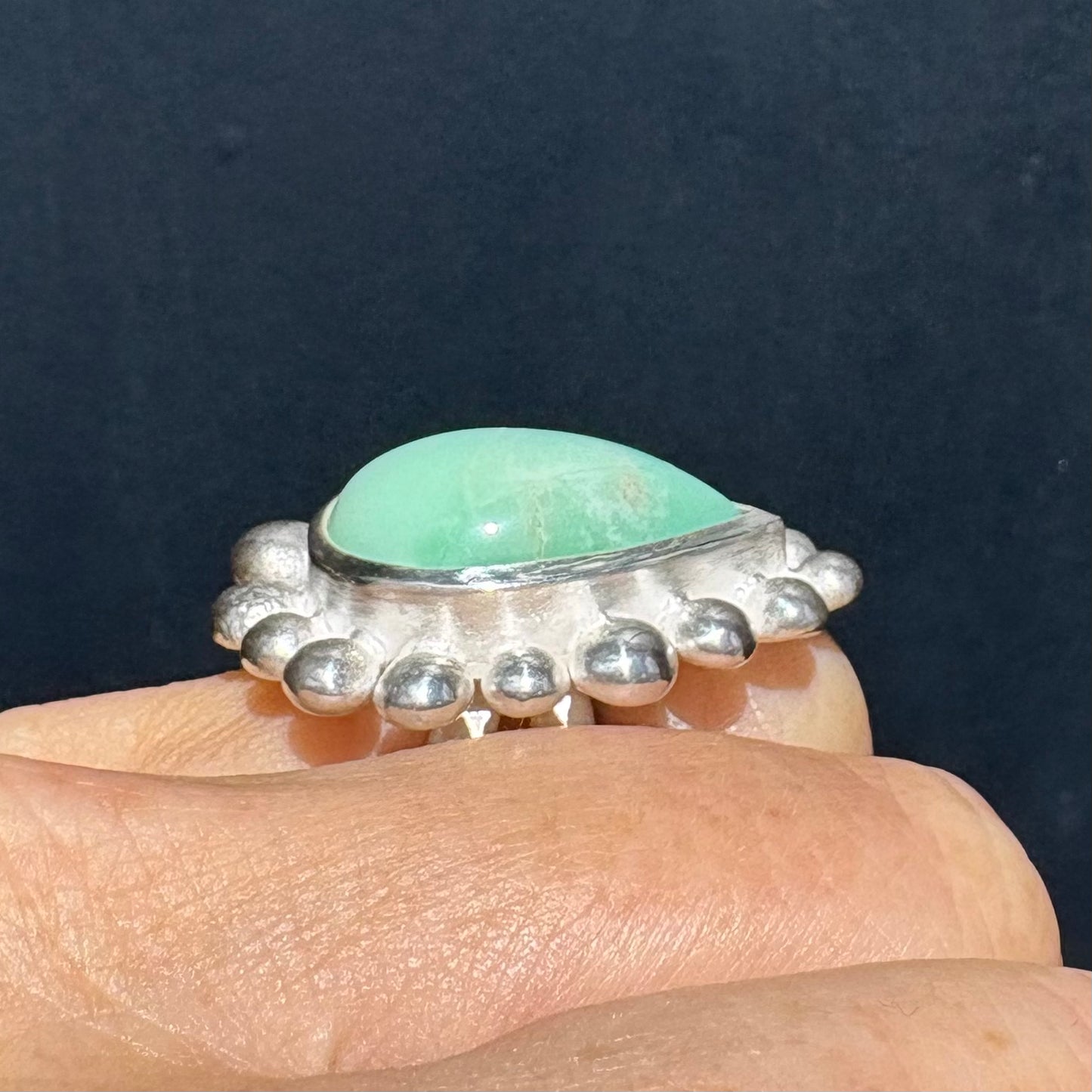 Giant Teardrop Chrysoprase Courtesan Ring