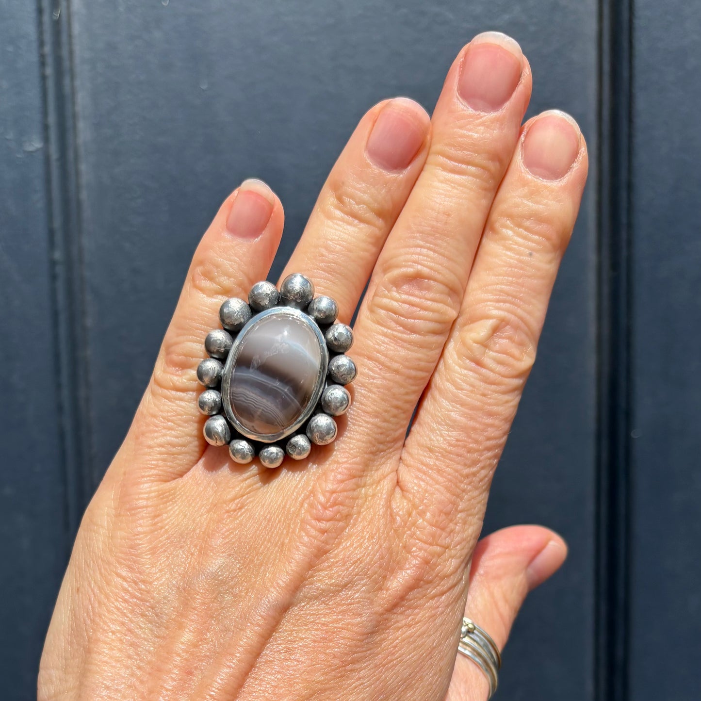 Giant Silver And Agate Courtesan Ring