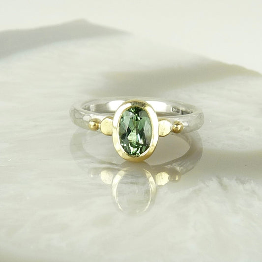Oval Green Tourmaline Granulation Ring
