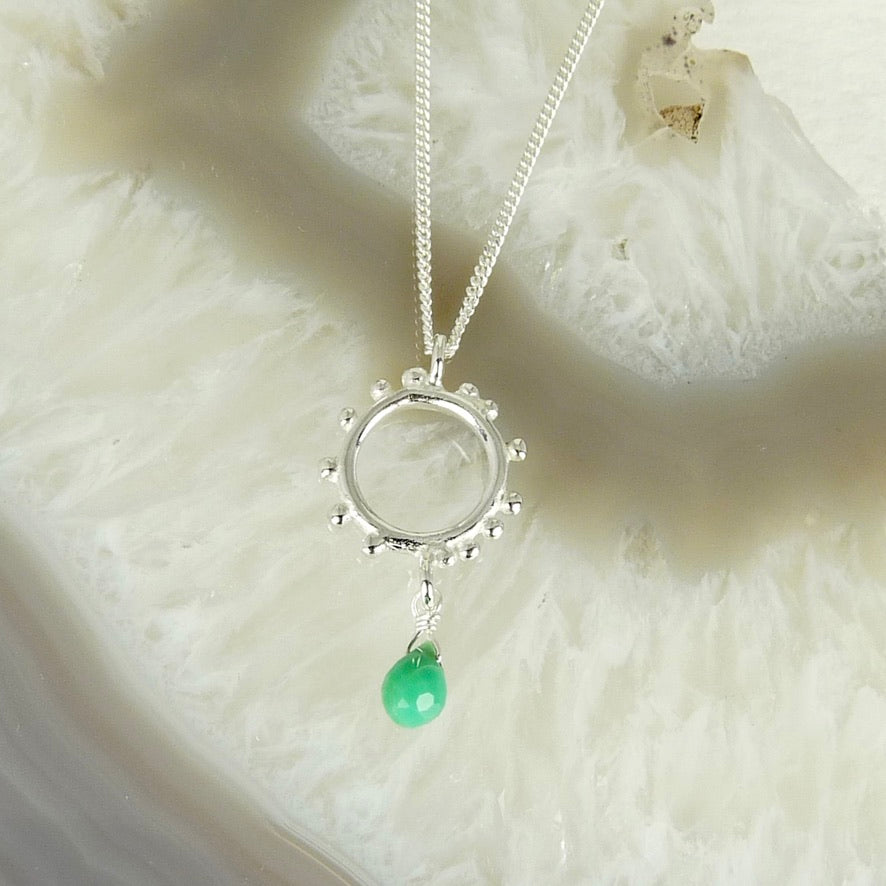 Tiny Granulation Circle And Gemstone Necklace