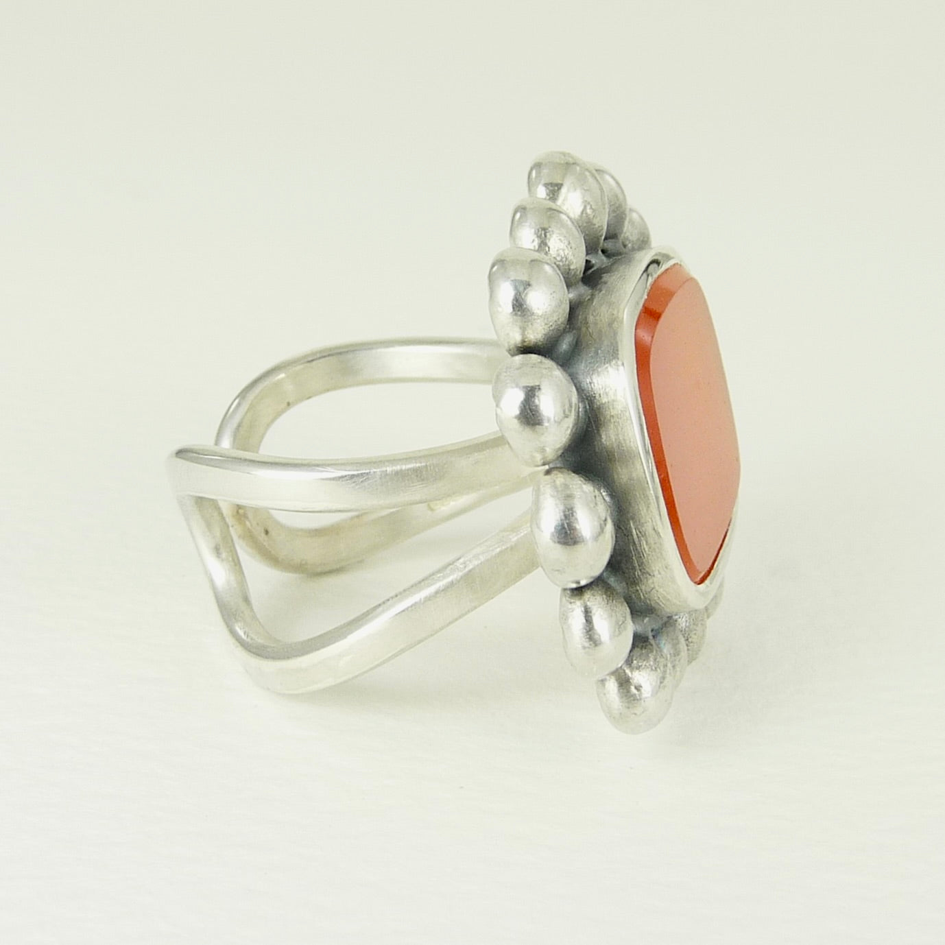 Giant Courtesan Ring, Silver And Carnelian