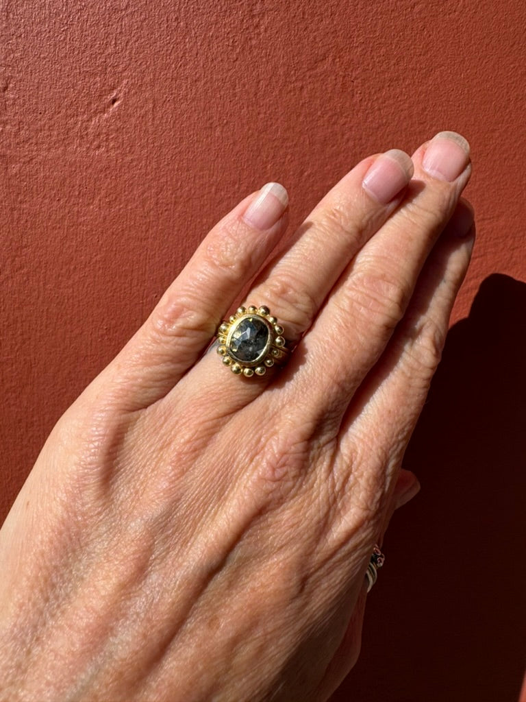 Large Salt And Pepper Diamond Courtesan ring