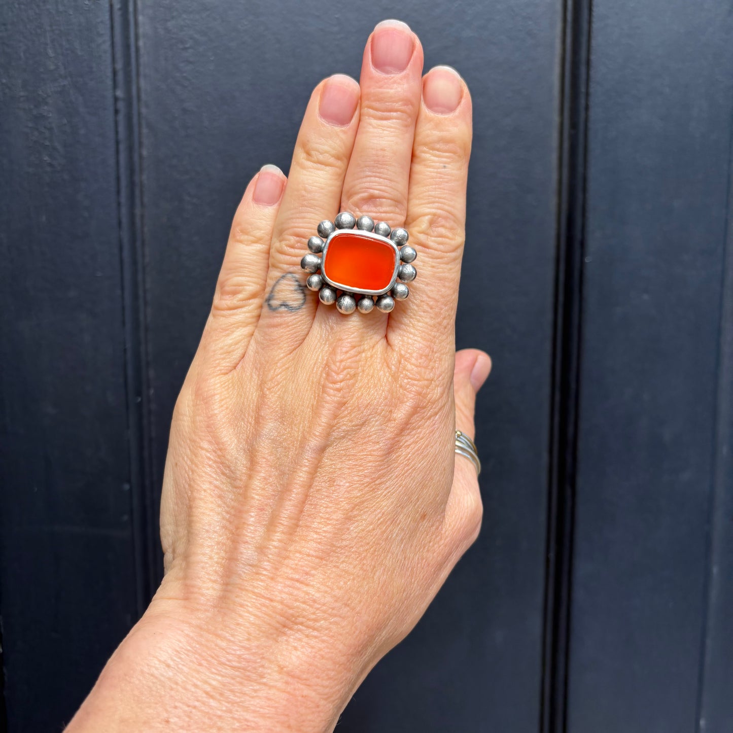 Giant Courtesan Ring, Silver And Carnelian