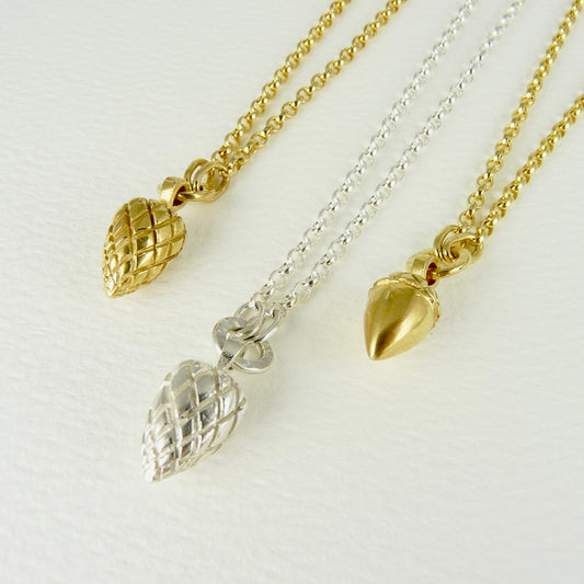 Etruscan Pine Cone and Acorn necklaces