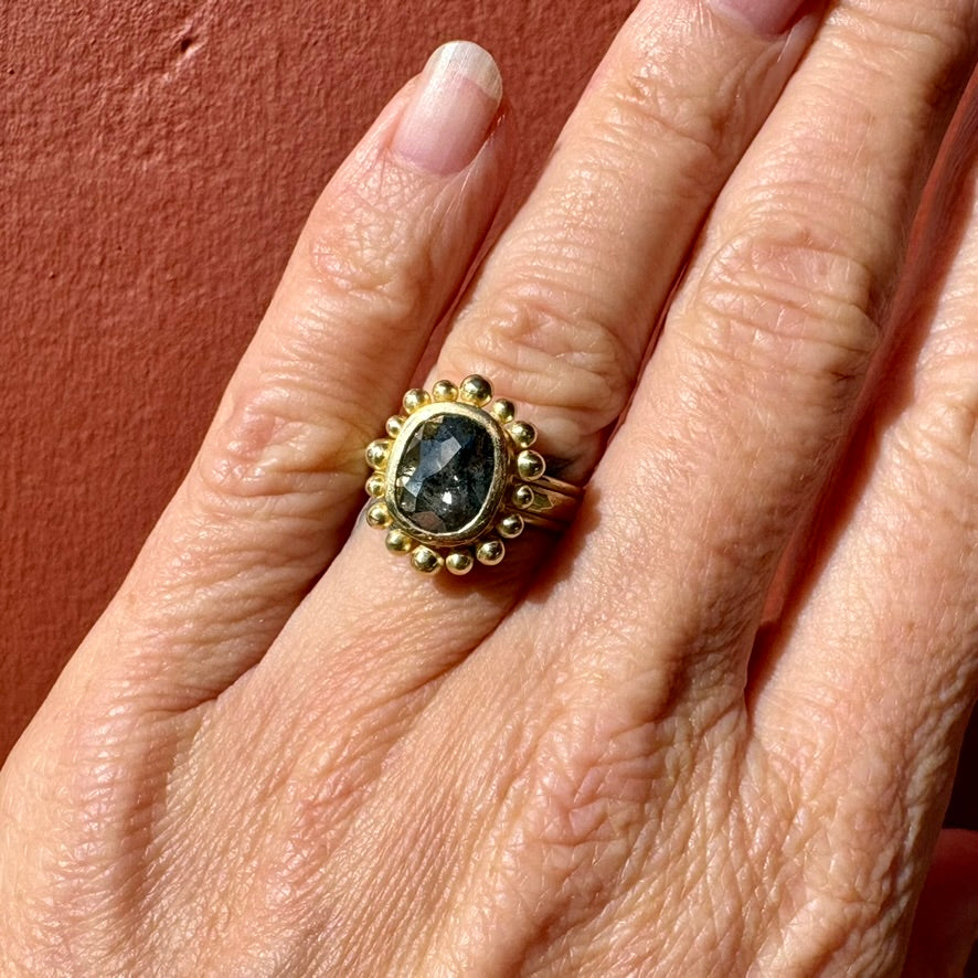 Large Salt And Pepper Diamond Courtesan ring