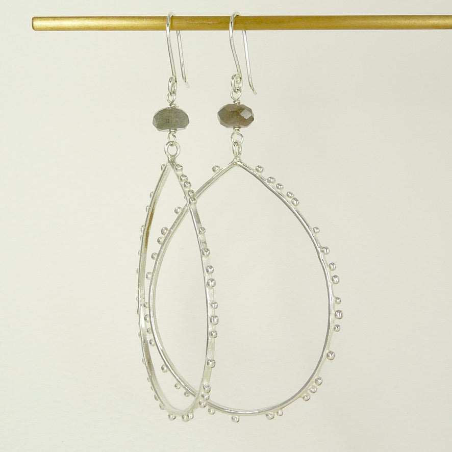 Large Drop Granulation Earrings With Gemstone