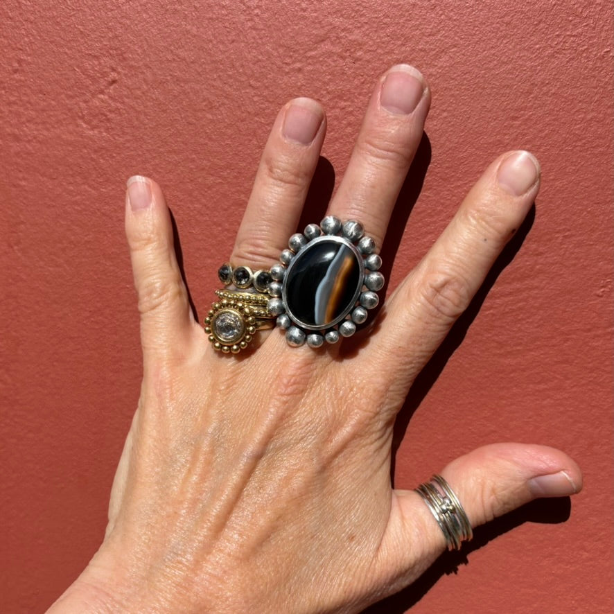 Band Agate Giant Courtesan Ring
