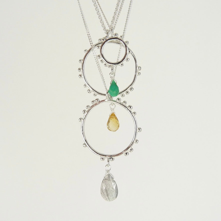 Medium Granulation Circle and Gemstone Necklace