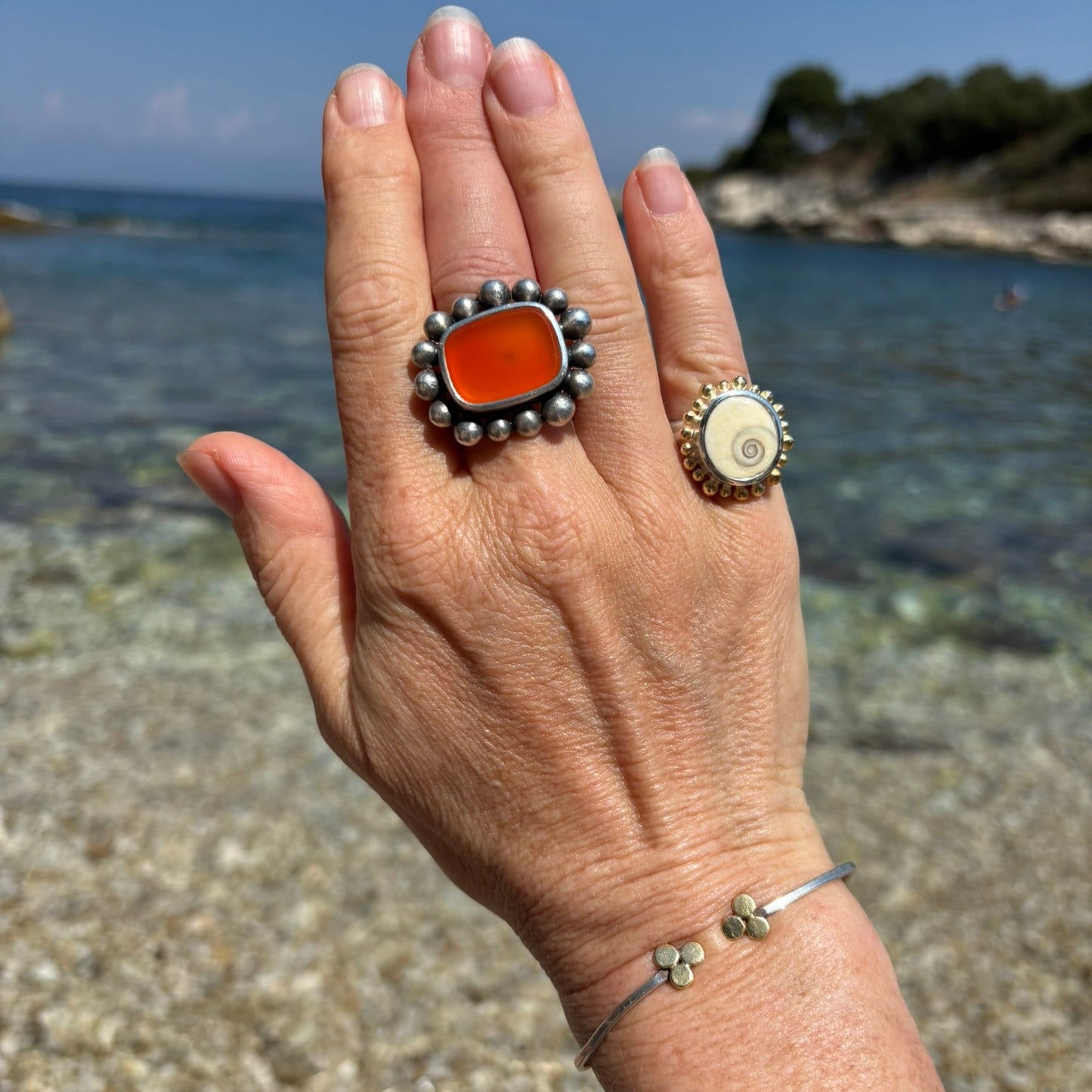 Operculum Shell Courtesan Ring, Silver and Gold
