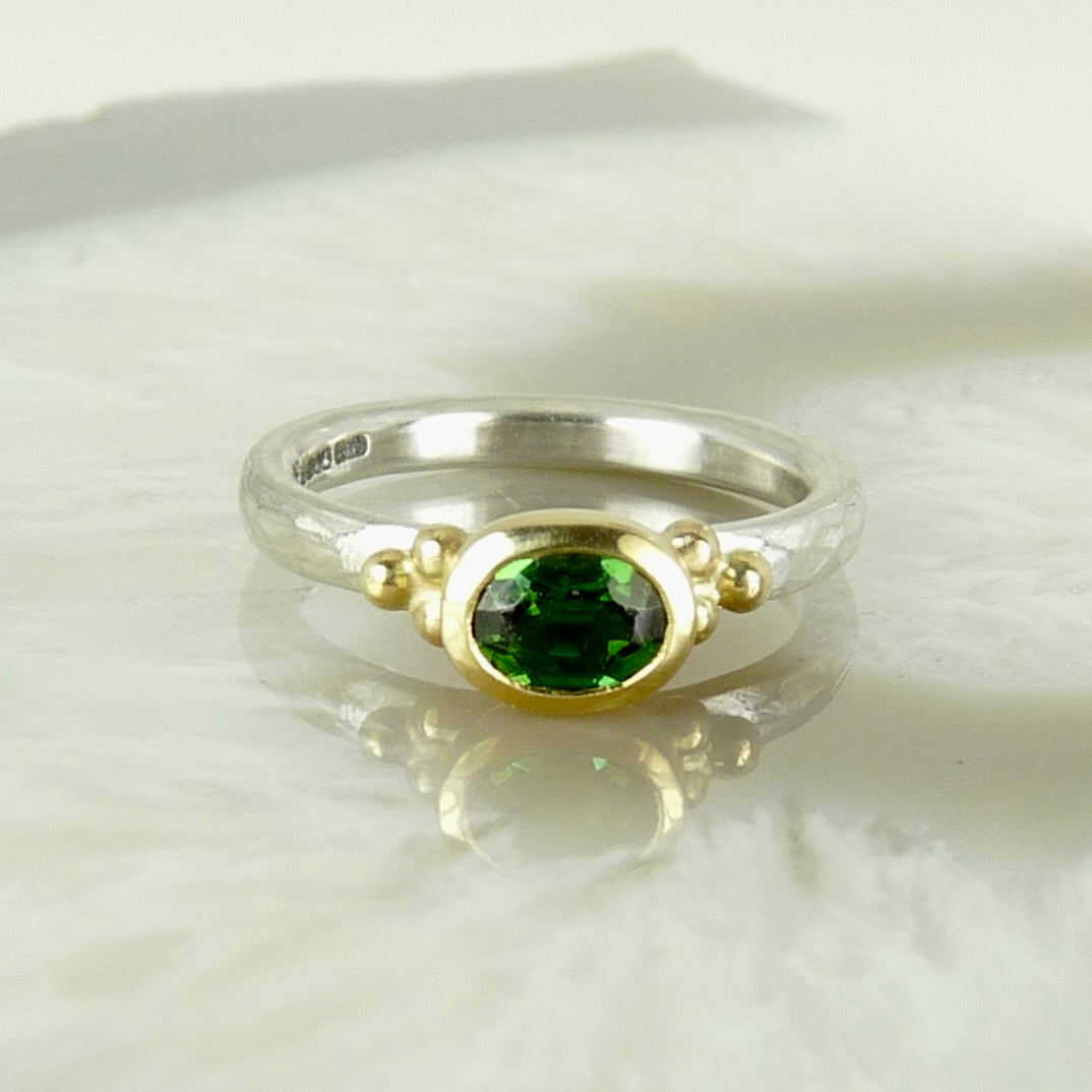 Oval Green Tourmaline Granulation Ring
