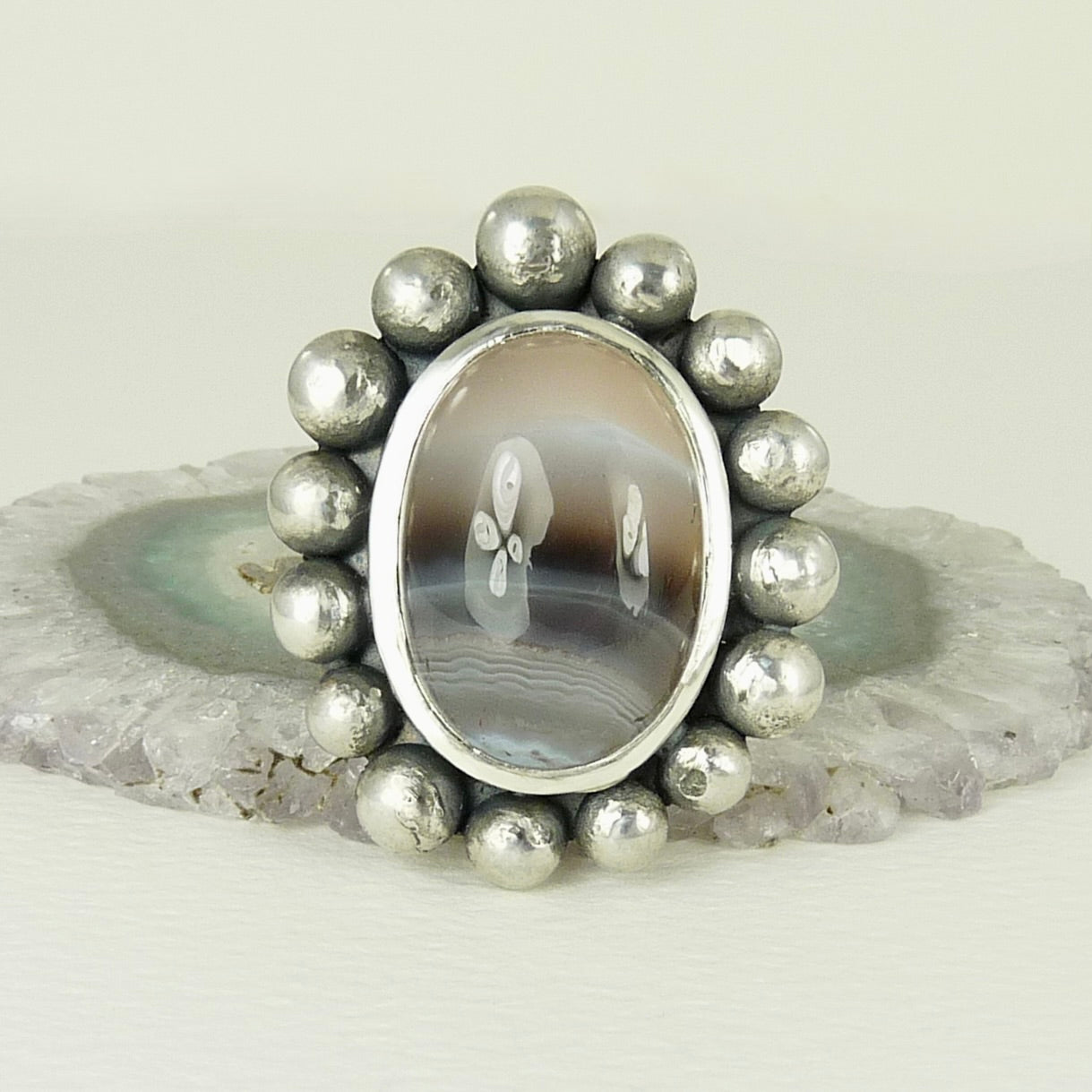Giant Silver And Agate Courtesan Ring