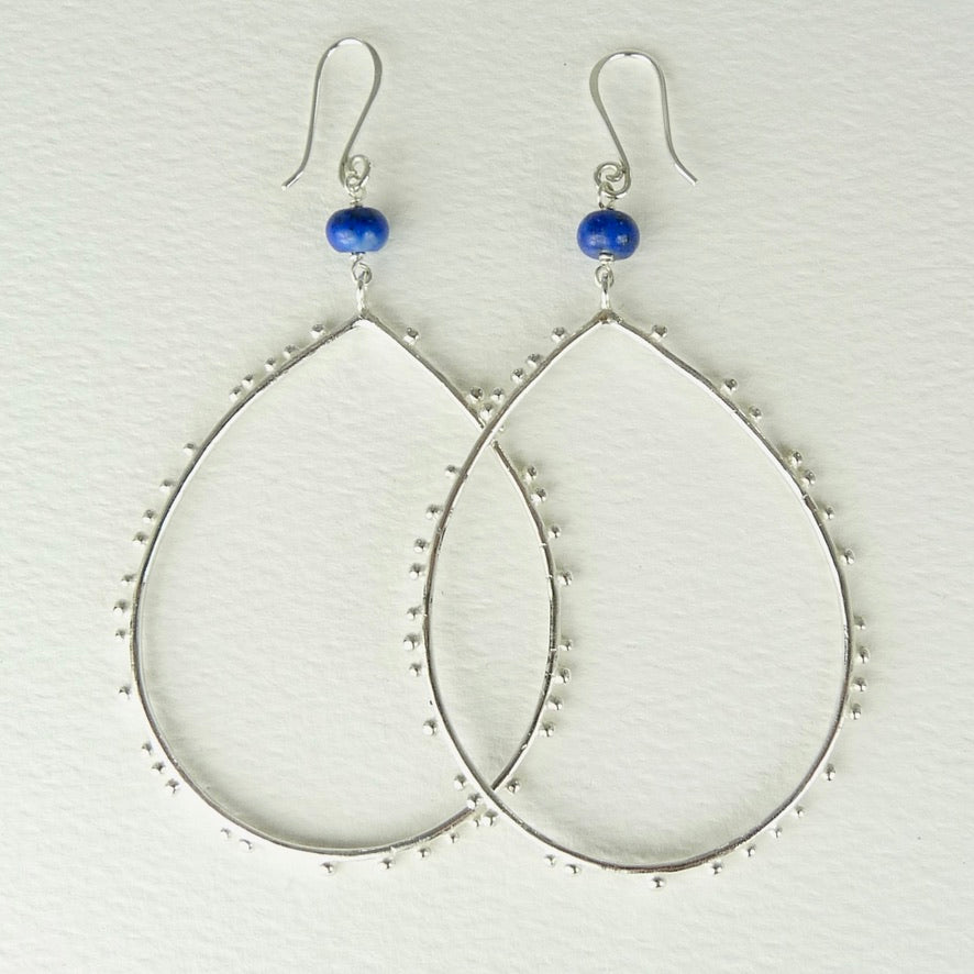 Large Drop Granulation Earrings With Gemstone