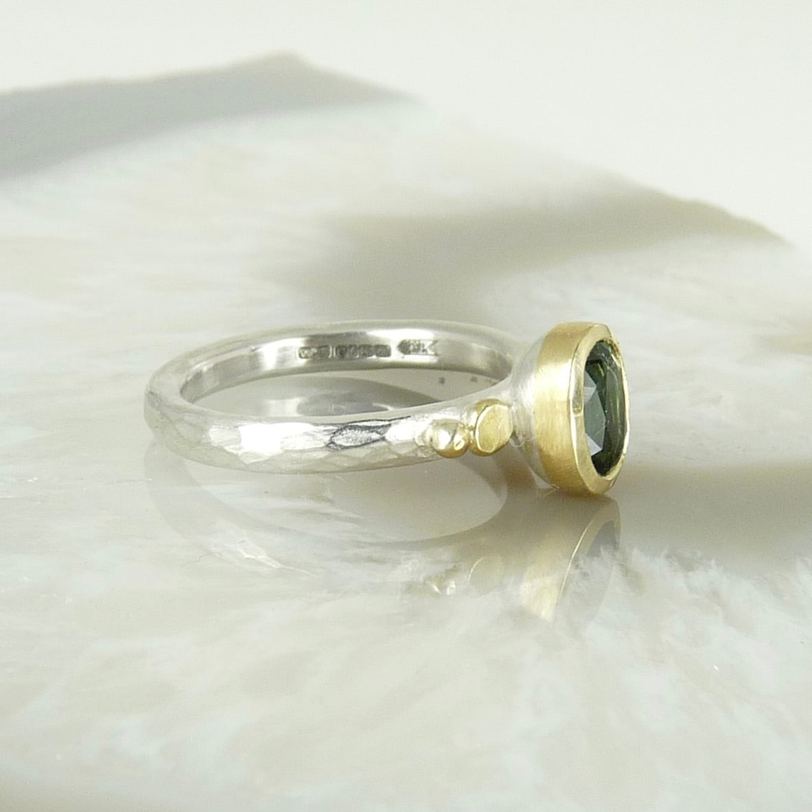 Oval Green Tourmaline Granulation Ring