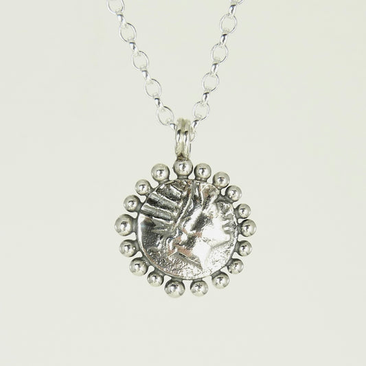 Helios, God of the Sun Necklace Adorned with Silver Granules, Ancient Greek Coin