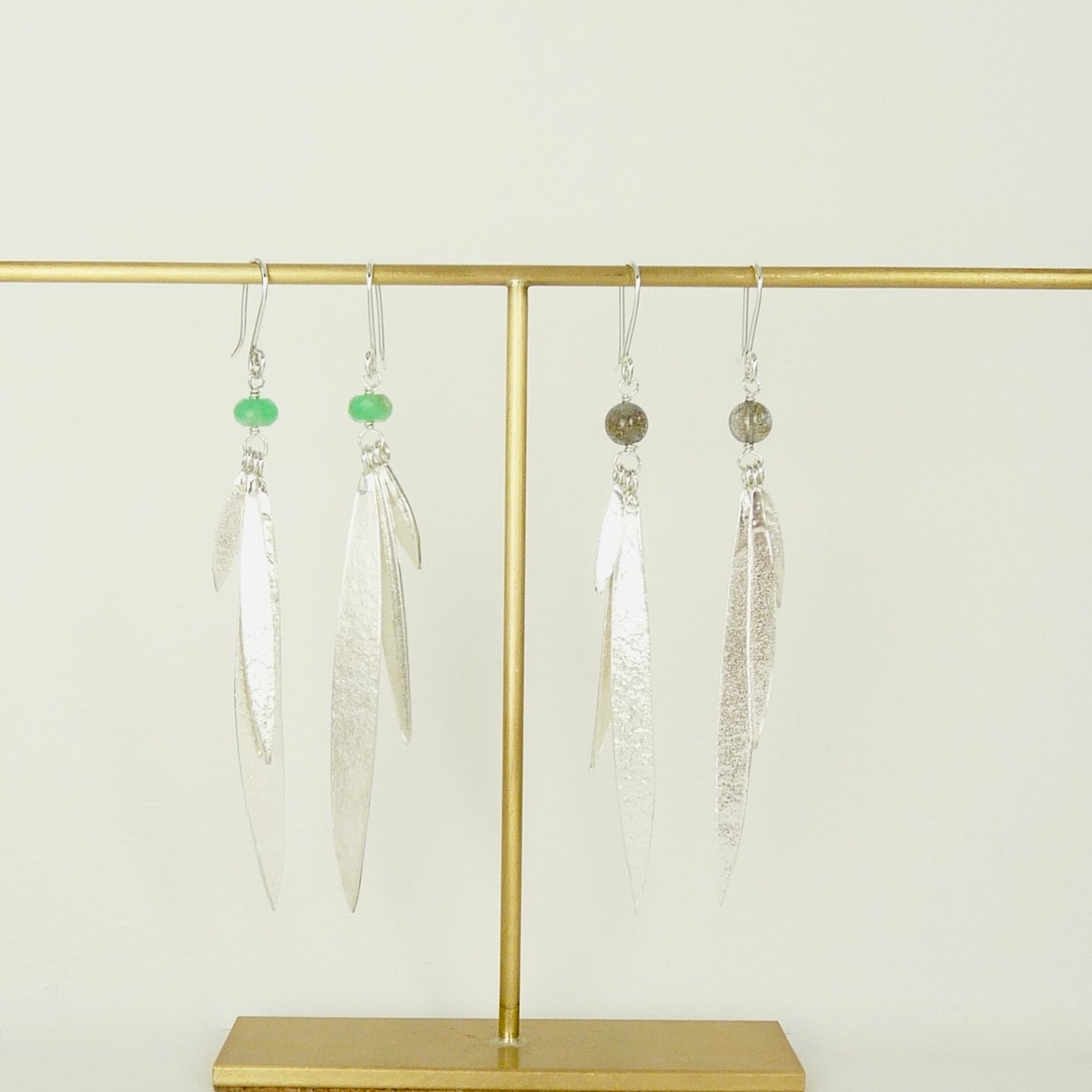 Lily Long Leaf Earrings with gemstones