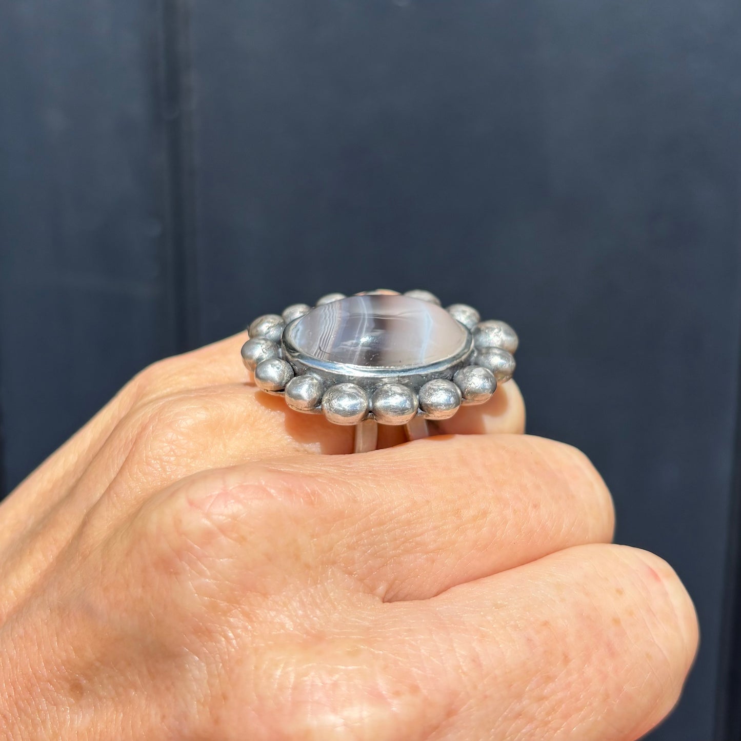 Giant Silver And Agate Courtesan Ring