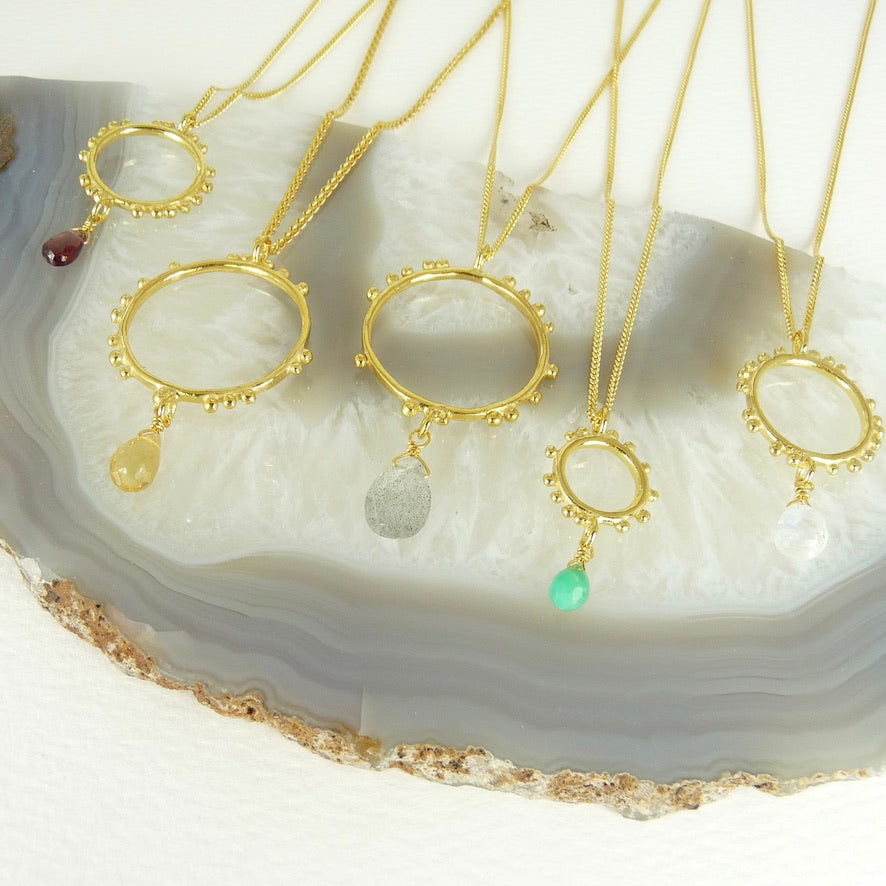 Small Granulation Circle Gemstone Necklace