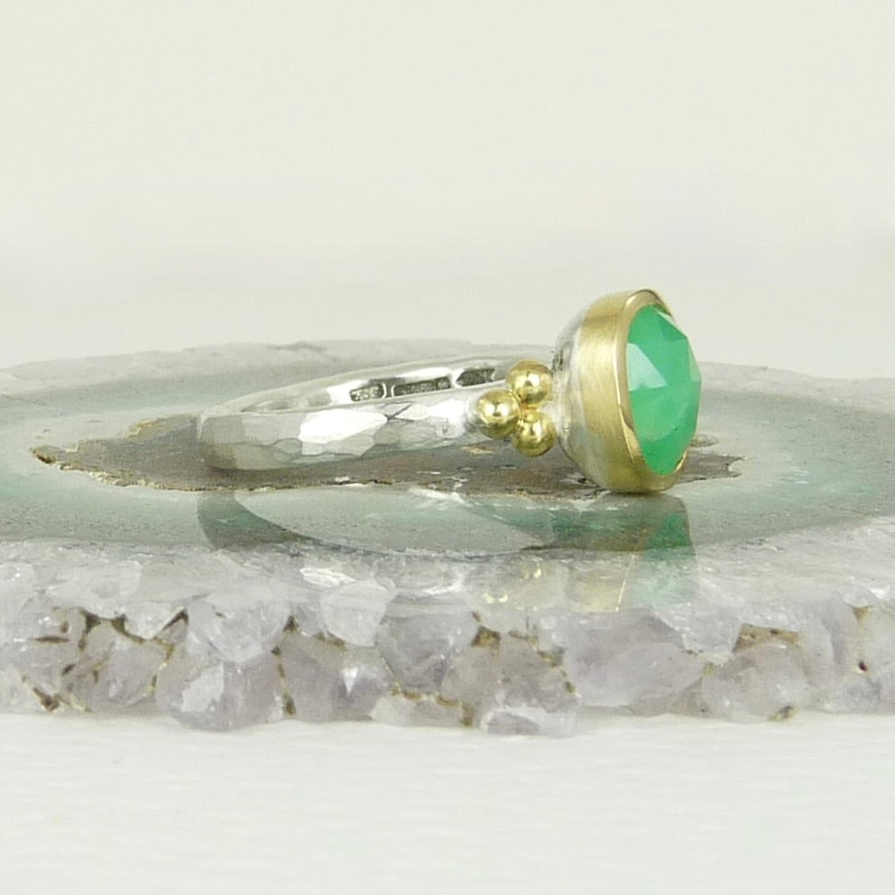 Chrysoprase Granulation Ring