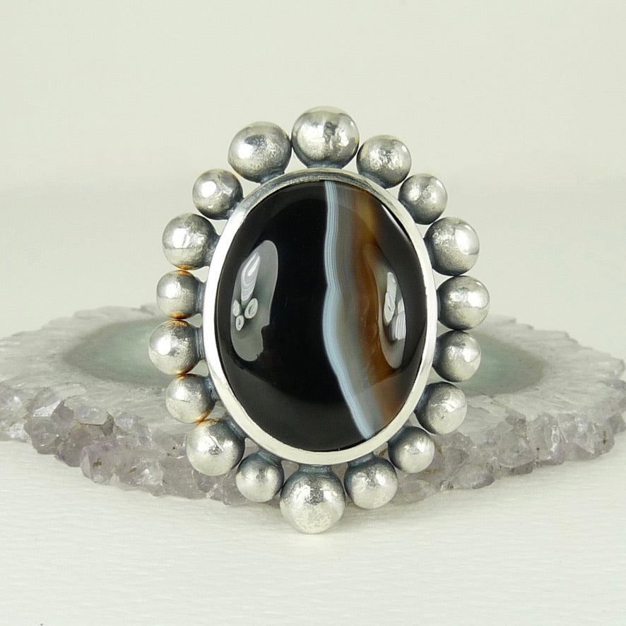 Band Agate Giant Courtesan Ring