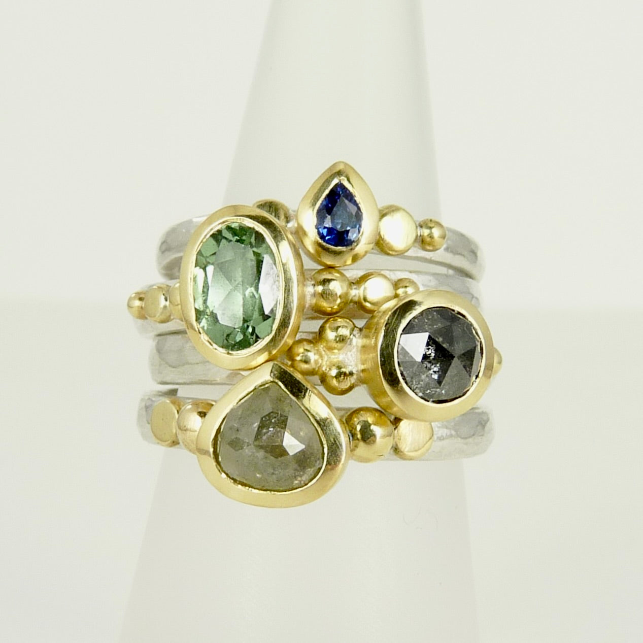 Tear Drop Grey Diamond Granulation Ring