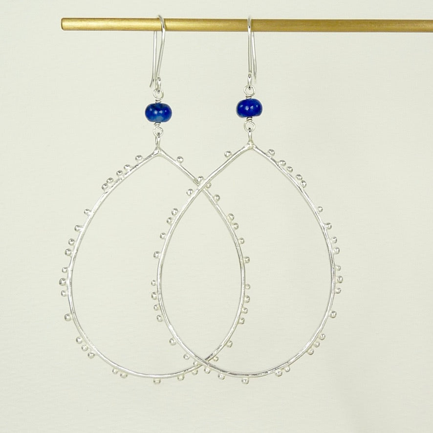 Large Drop Granulation Earrings With Gemstone