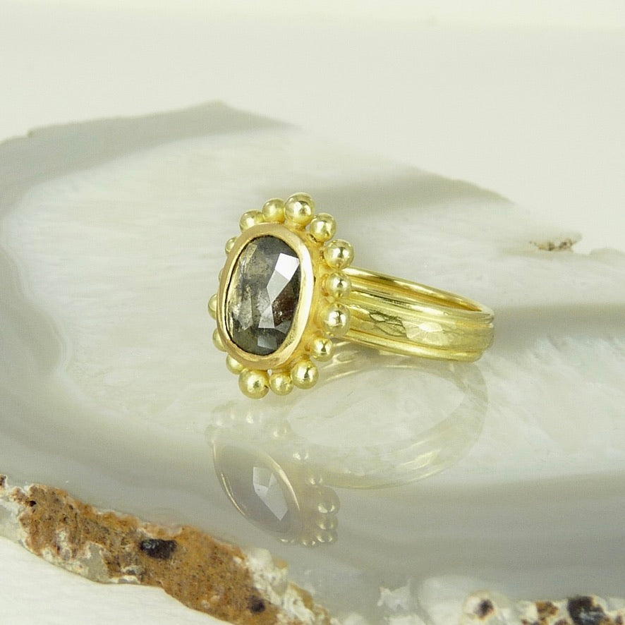 Large Salt And Pepper Diamond Courtesan ring