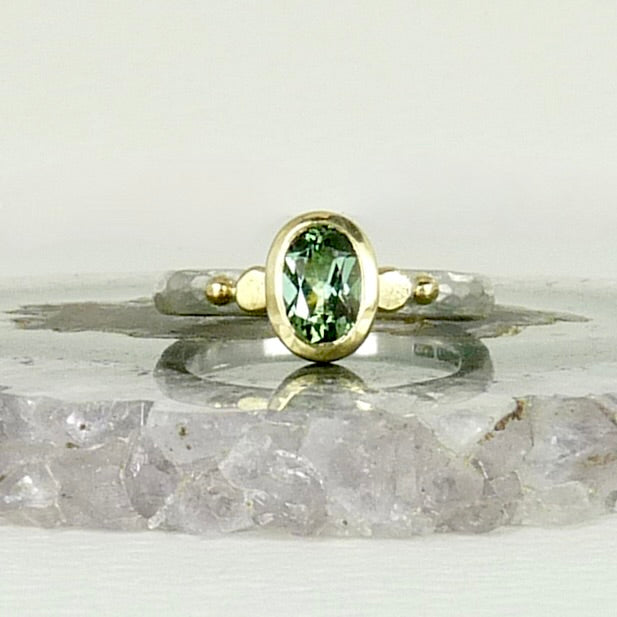 Oval Green Tourmaline Granulation Ring