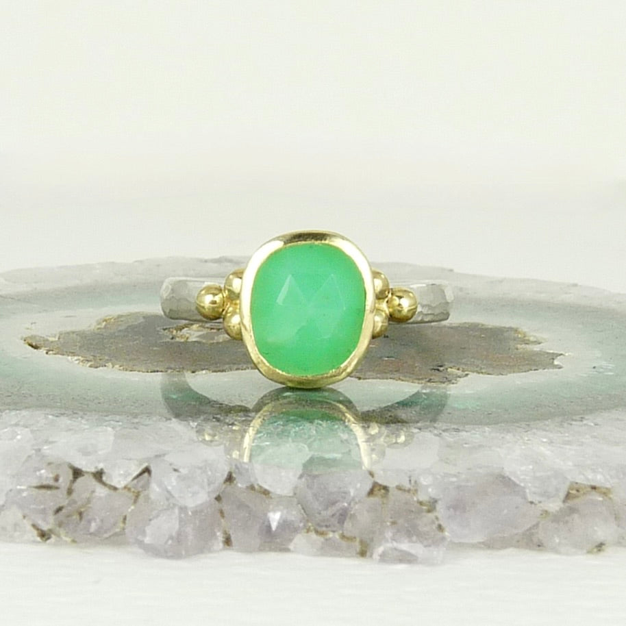 Chrysoprase Granulation Ring
