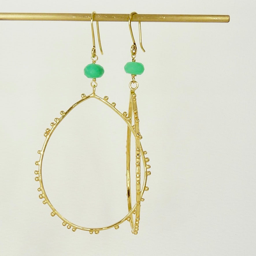 Large Drop Granulation Earrings With Gemstone