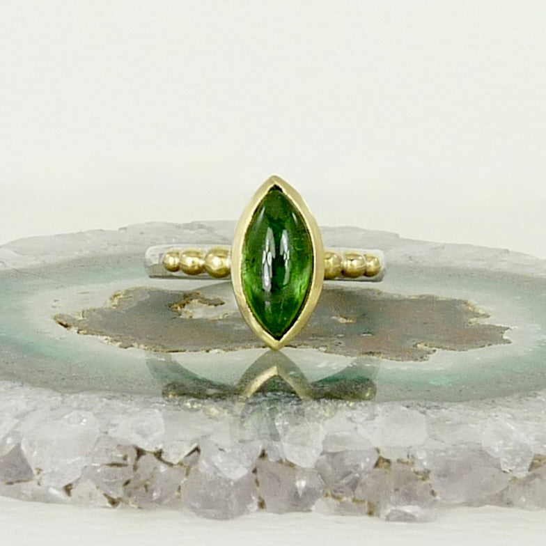 Green Tourmaline Granulation Ring