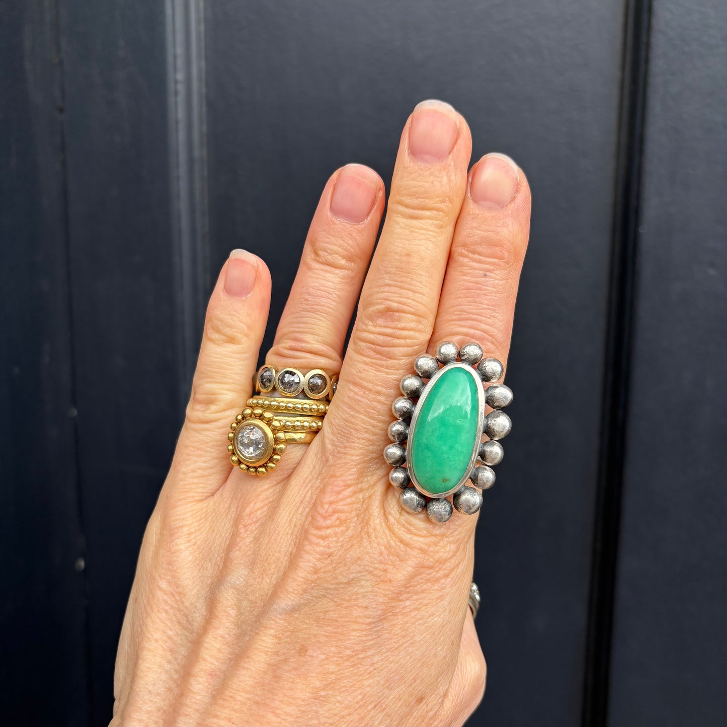 Giant Silver And Chrysoprase Courtesan Ring