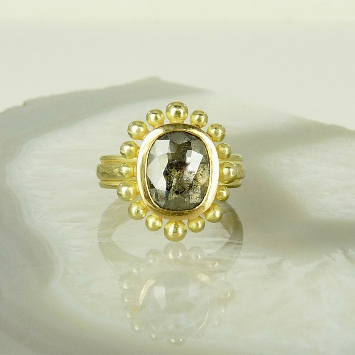 Large Salt And Pepper Diamond Courtesan ring