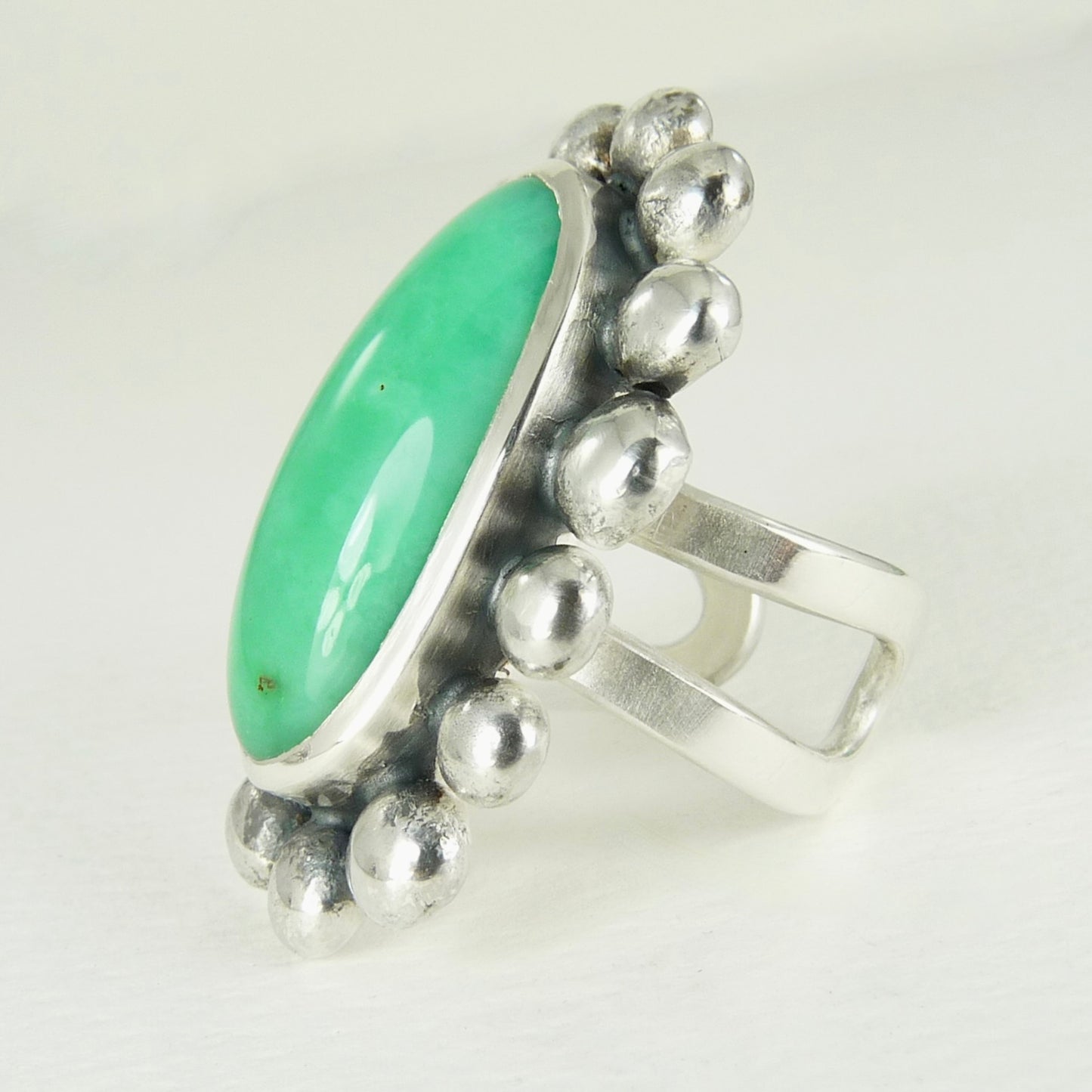 Giant Silver And Chrysoprase Courtesan Ring