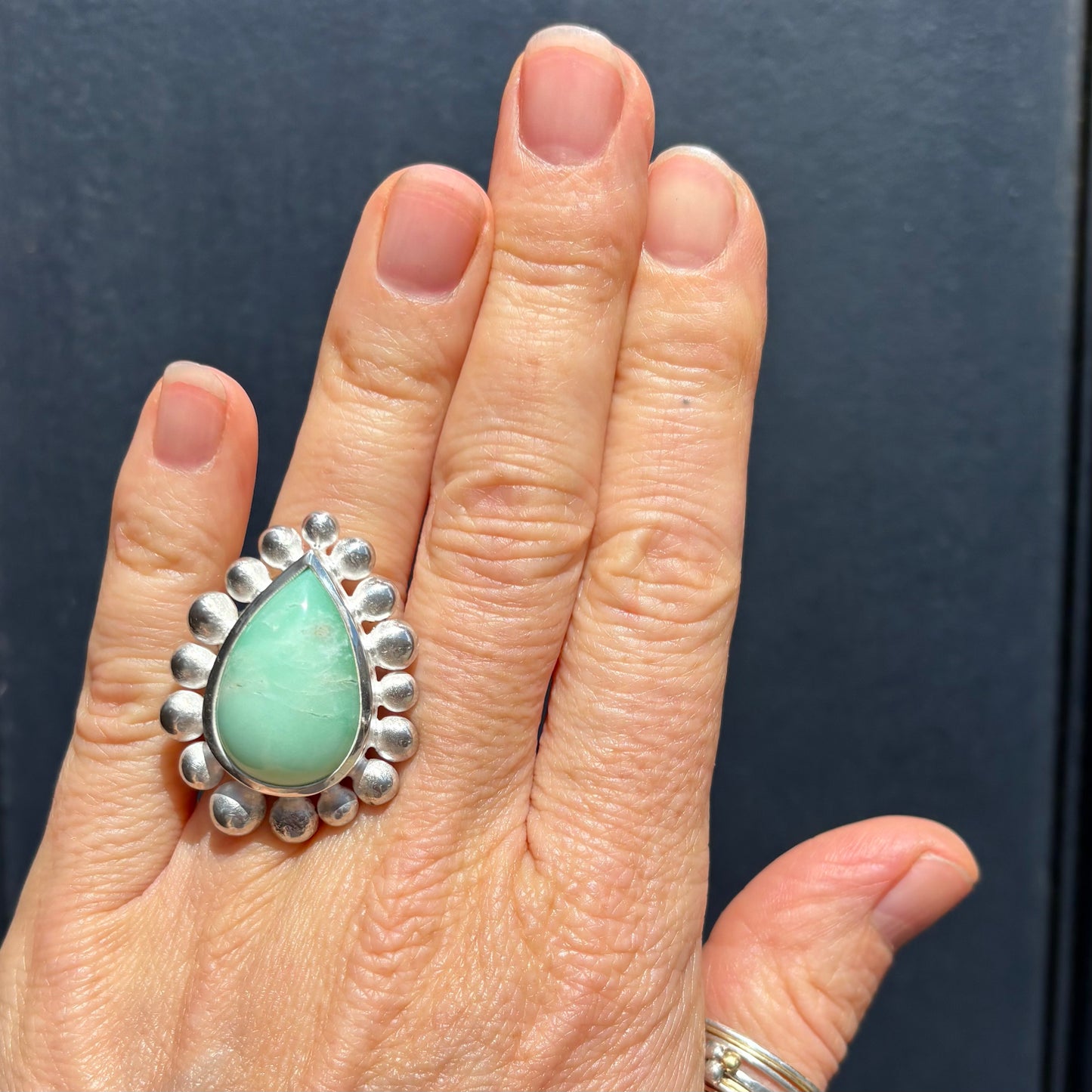 Giant Teardrop Chrysoprase Courtesan Ring