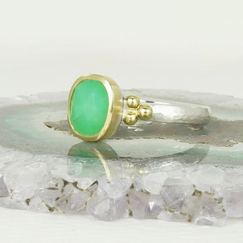 Chrysoprase Granulation Ring