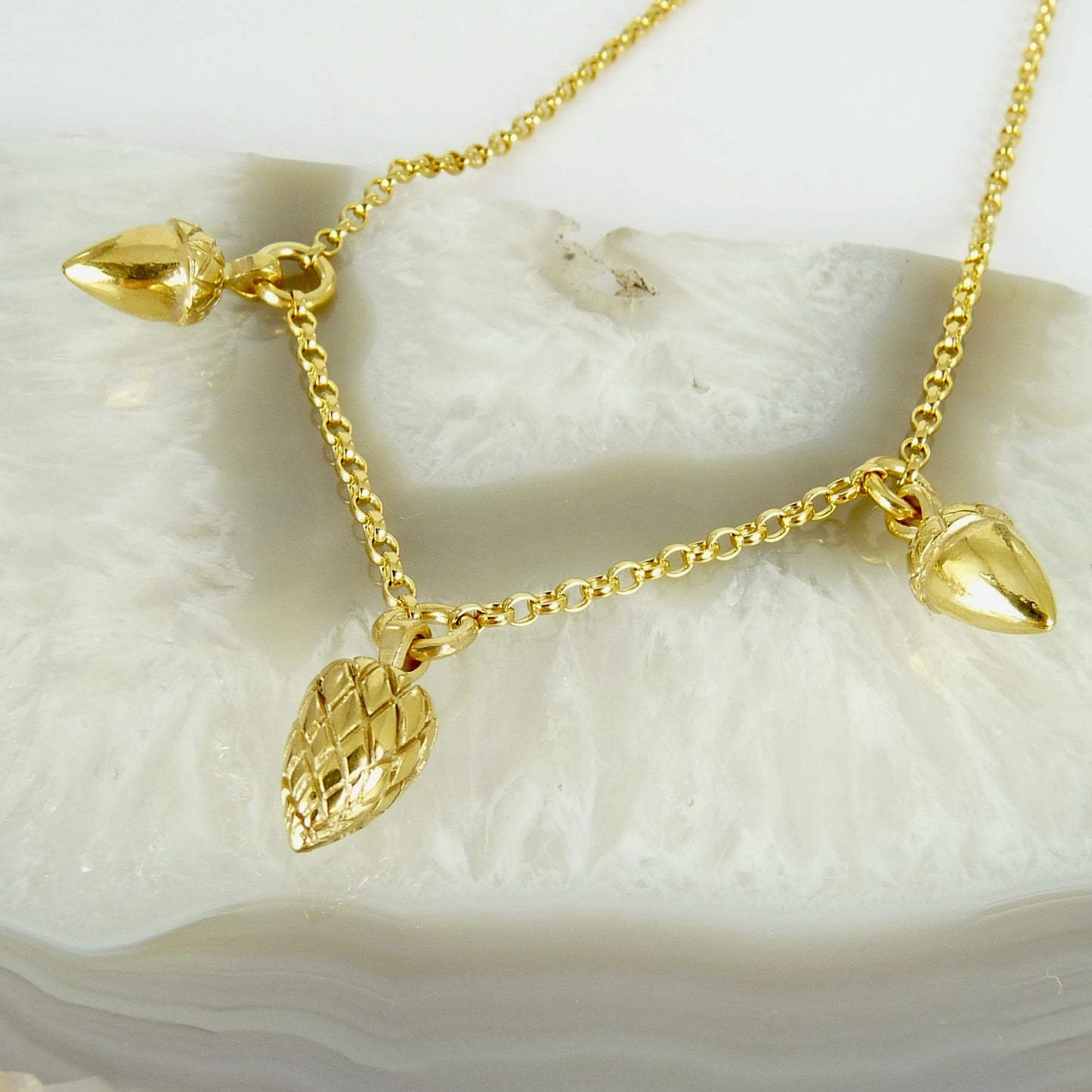 Triple Etruscan Pine Cone and Acorn Necklace