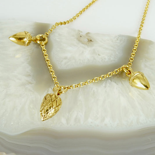 Triple Etruscan Pine Cone and Acorn Necklace