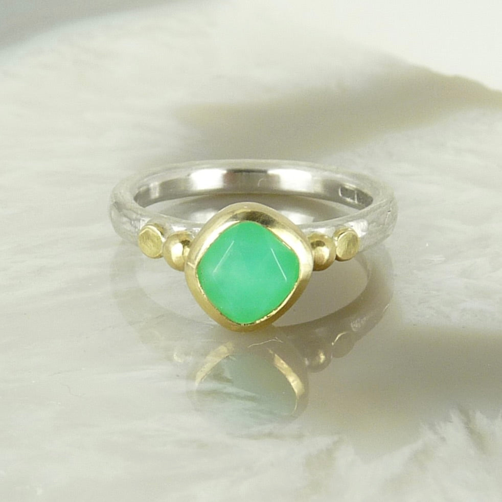 Chrysoprase Granulation Ring