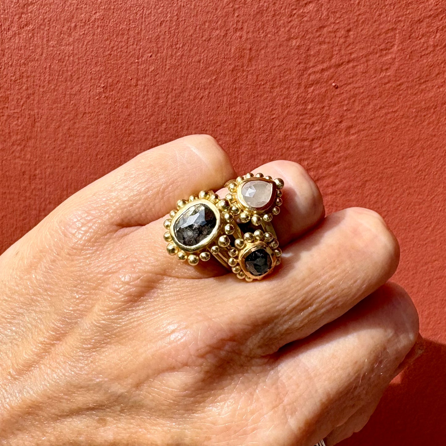 Large Salt And Pepper Diamond Courtesan ring