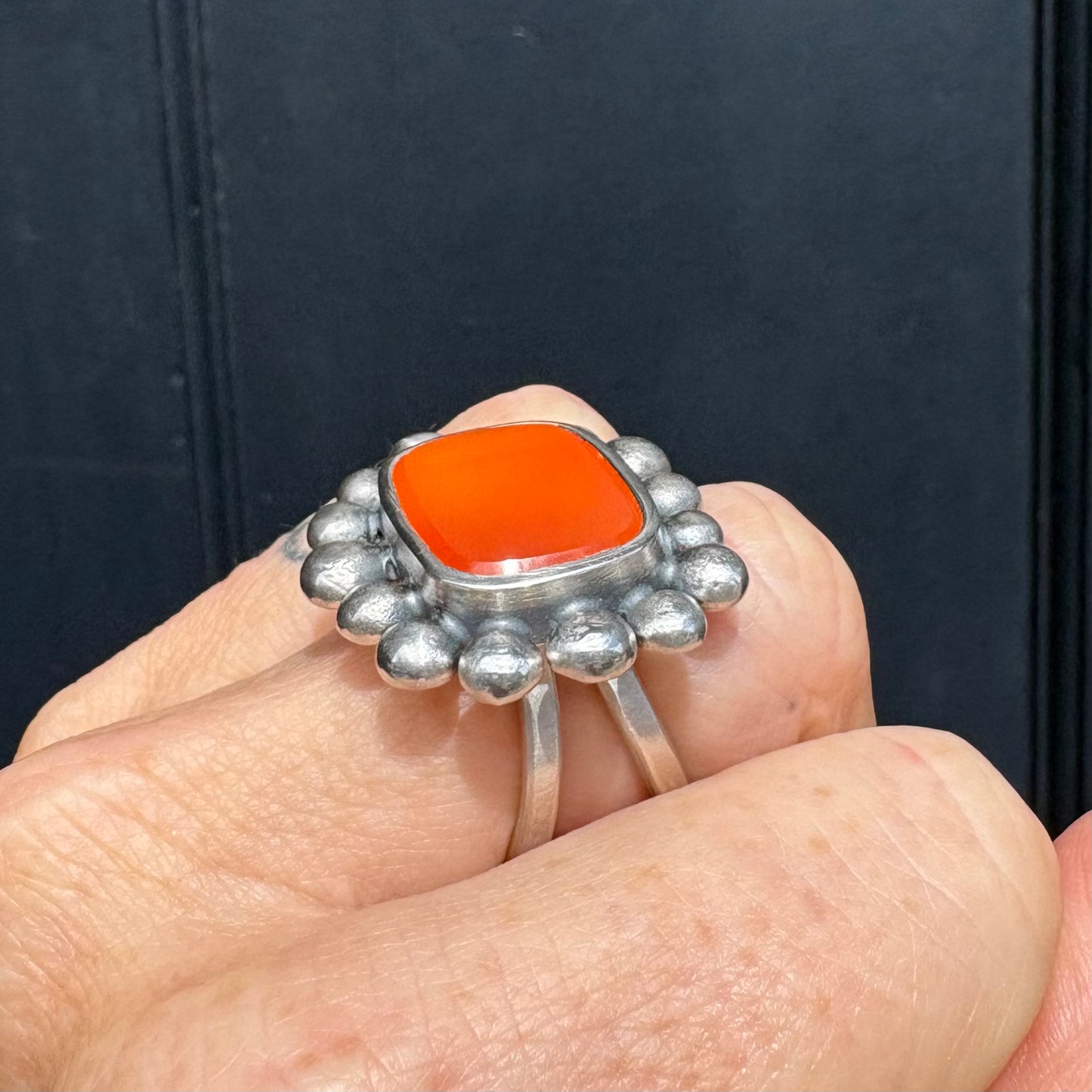 Giant Courtesan Ring, Silver And Carnelian