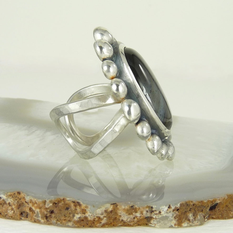 Chevron Agate Giant Courtesan Ring