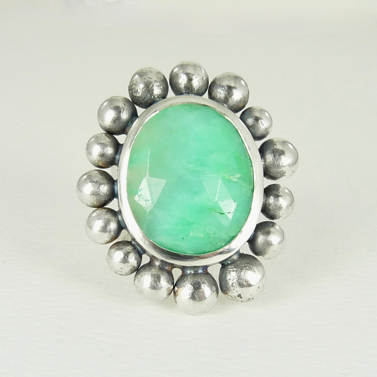 Giant Courtesan Ring Silver And Chrysoprase