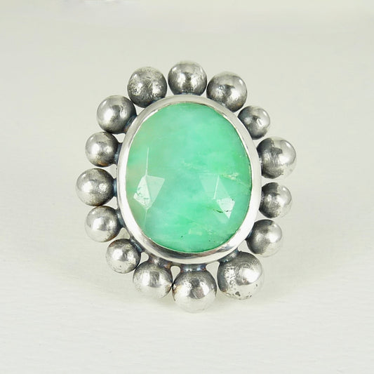 Giant Courtesan Ring Silver And Chrysoprase